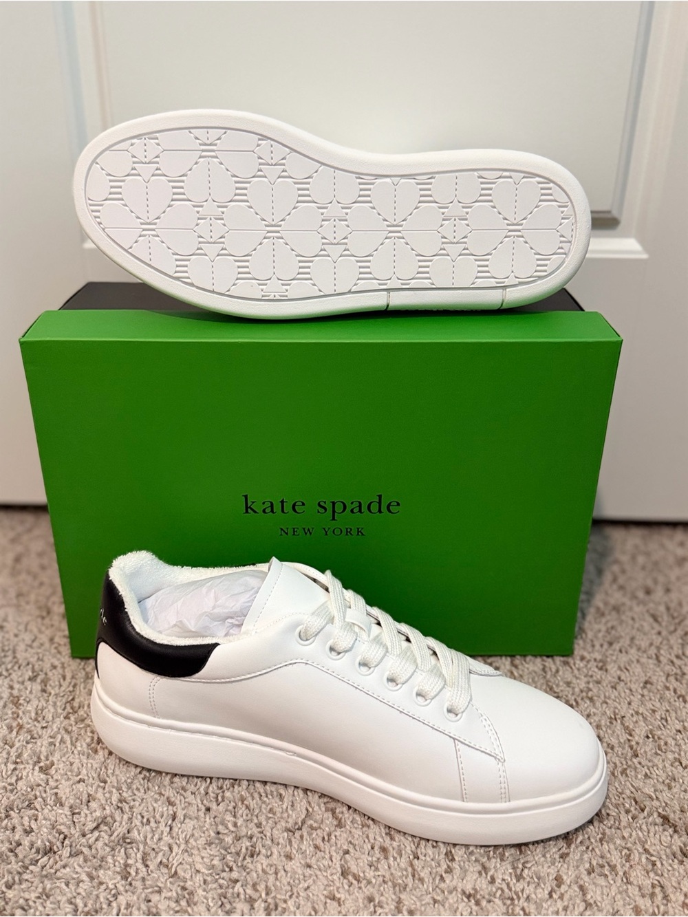 Kate Spade New York CHARLI Lace-Up White Sneakers with Black Heart Accent - Picture 5 of 5